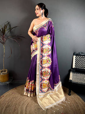Purple Patola Print Soft Kanchi Silk Saree