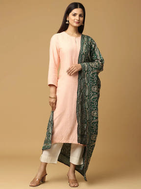 Front view of Green Poly Chiffon Pashmina Dupatta