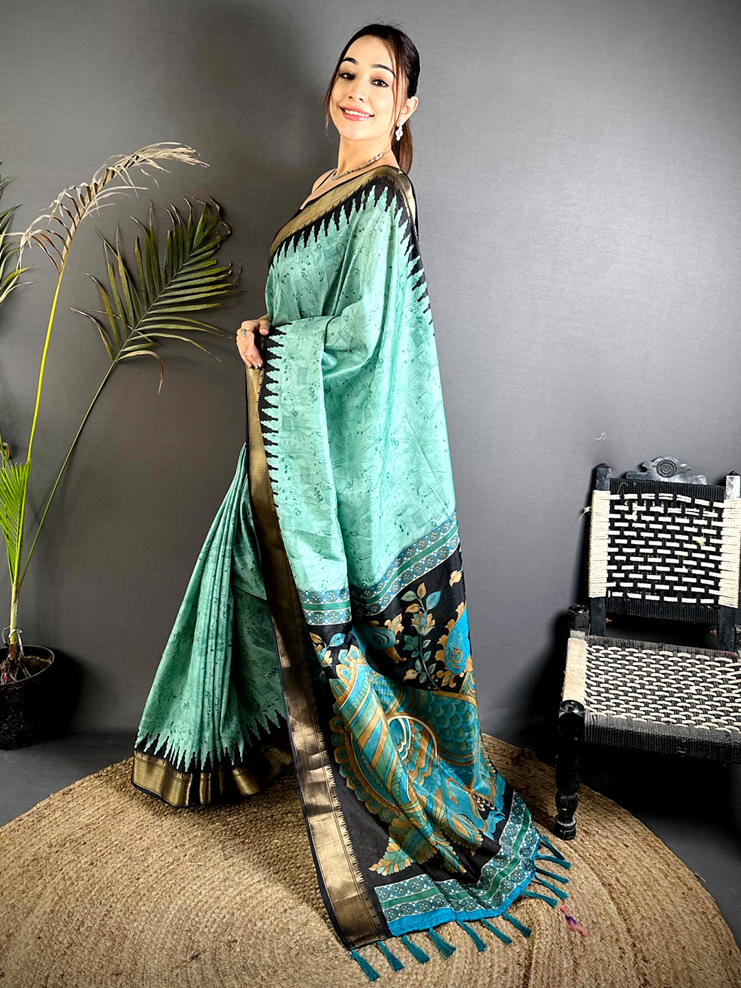 Graceful Kalamkari Dola Silk Saree