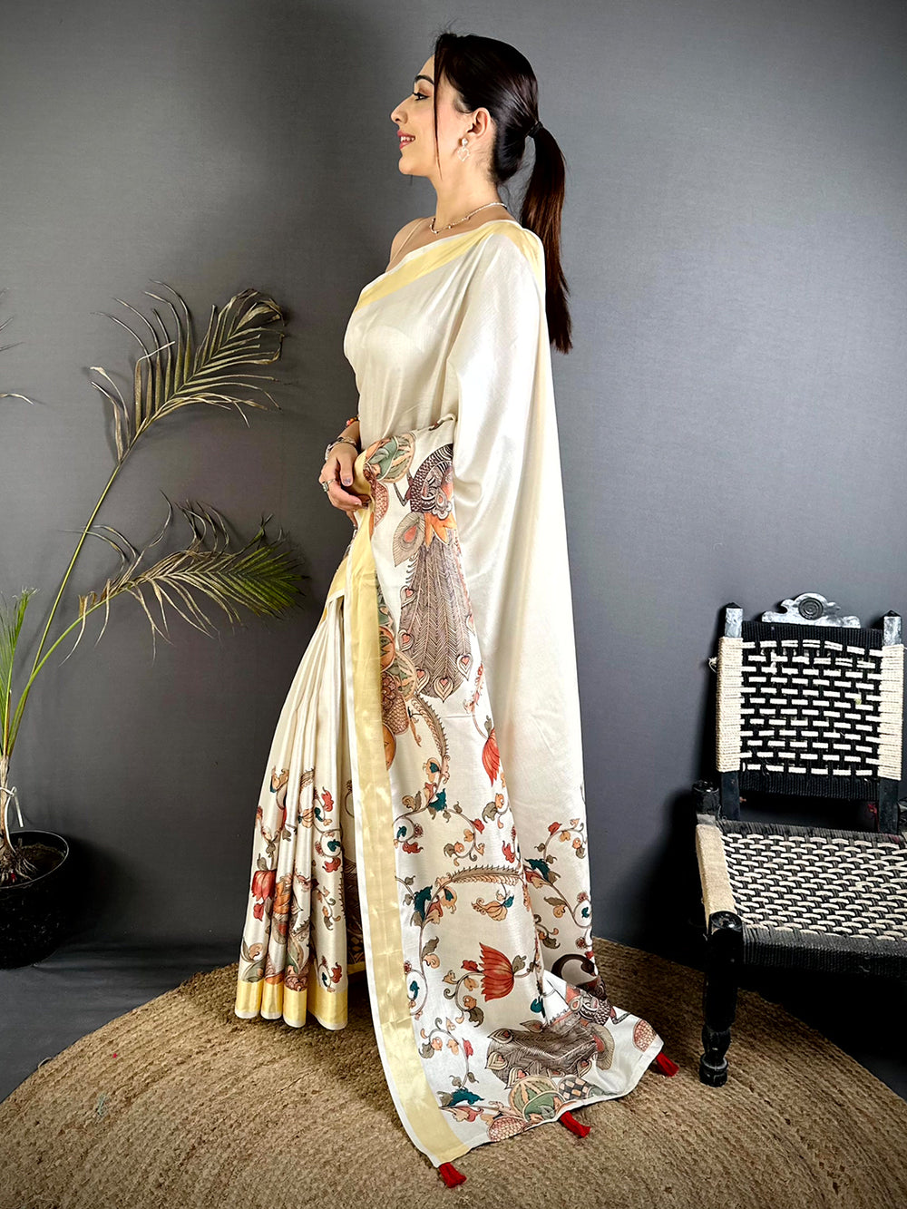 Classic Pen Kalamkari Khadi Silk Saree


