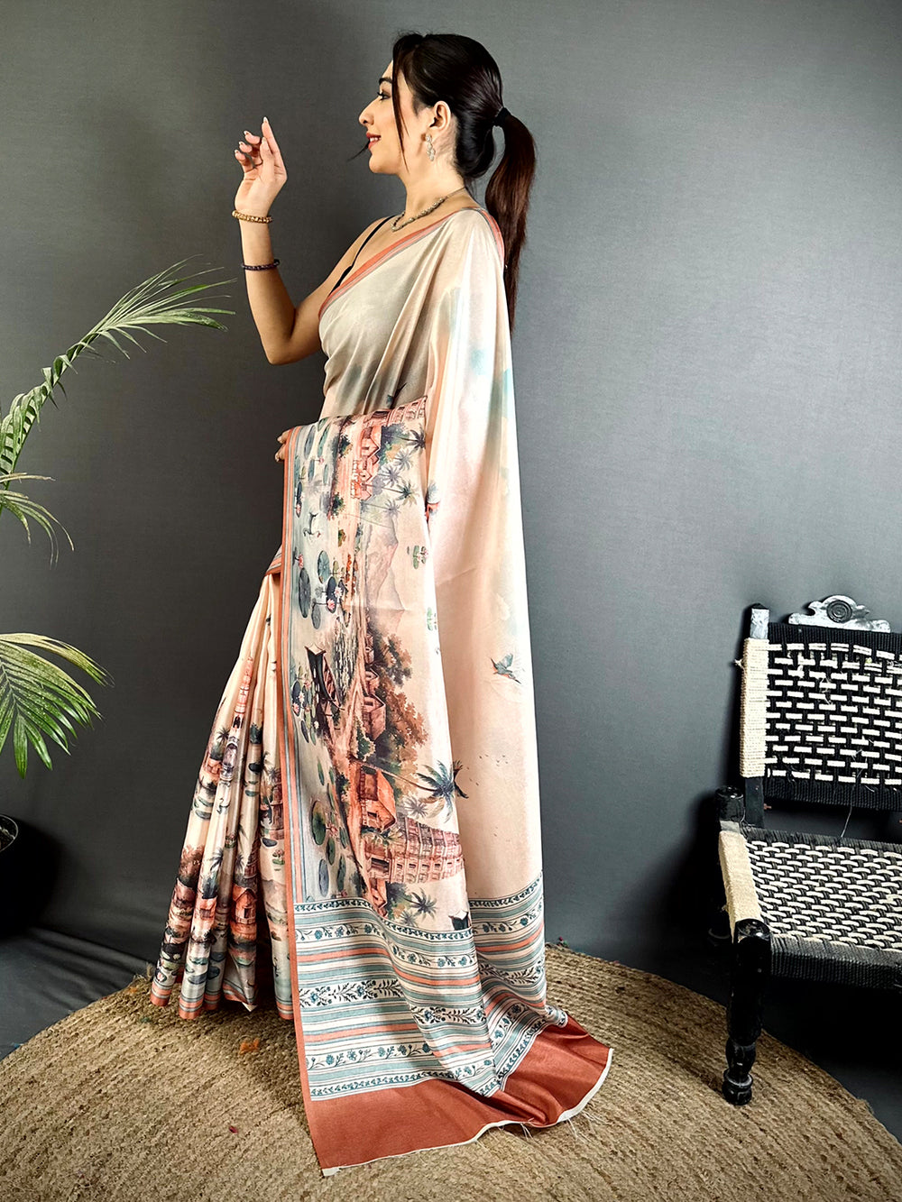 Royal Tussar Landscape Digital Saree