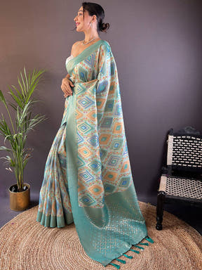 Mint Green Flower Vely Print Saree

