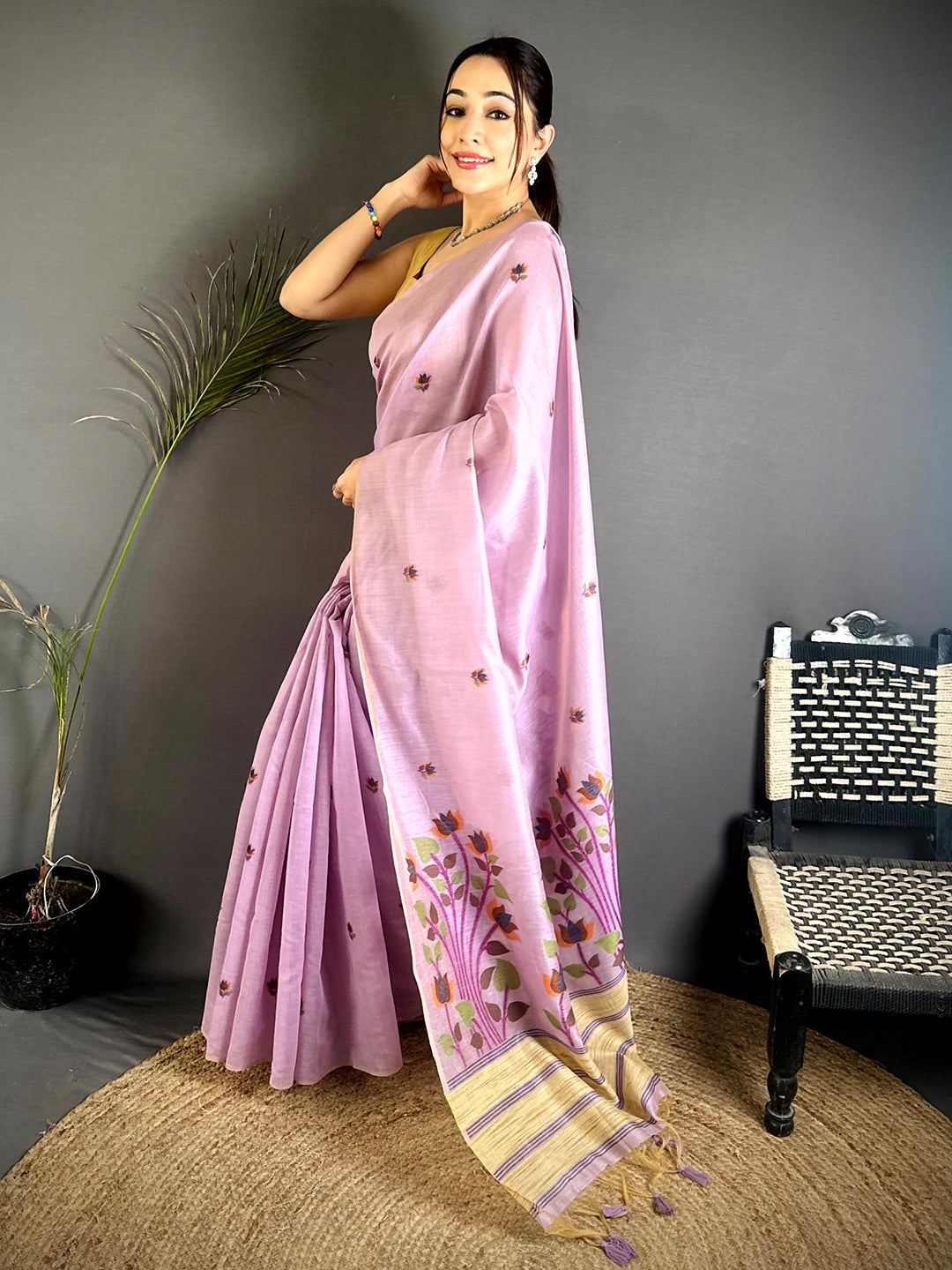 Lavender Ghicha Minakari Weave Saree