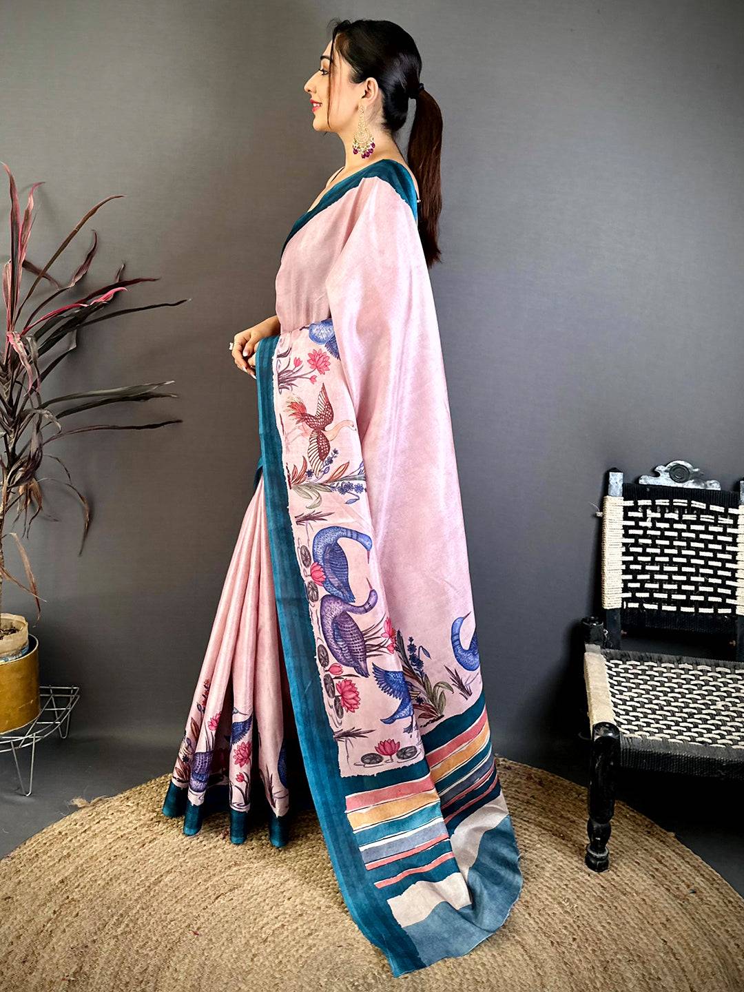 Majestic Kalamkari Print Tussar Saree