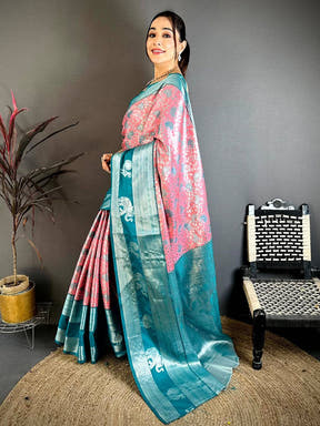 Pink Dharmavaram Double Ikkat Saree
