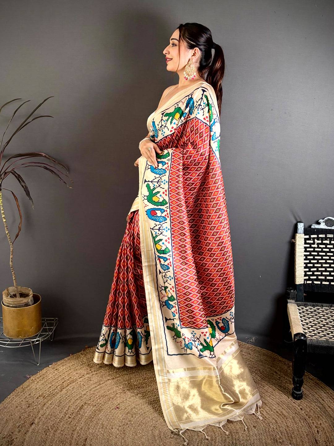 Red Soft Kanchi Silk Ikkat Patola Saree