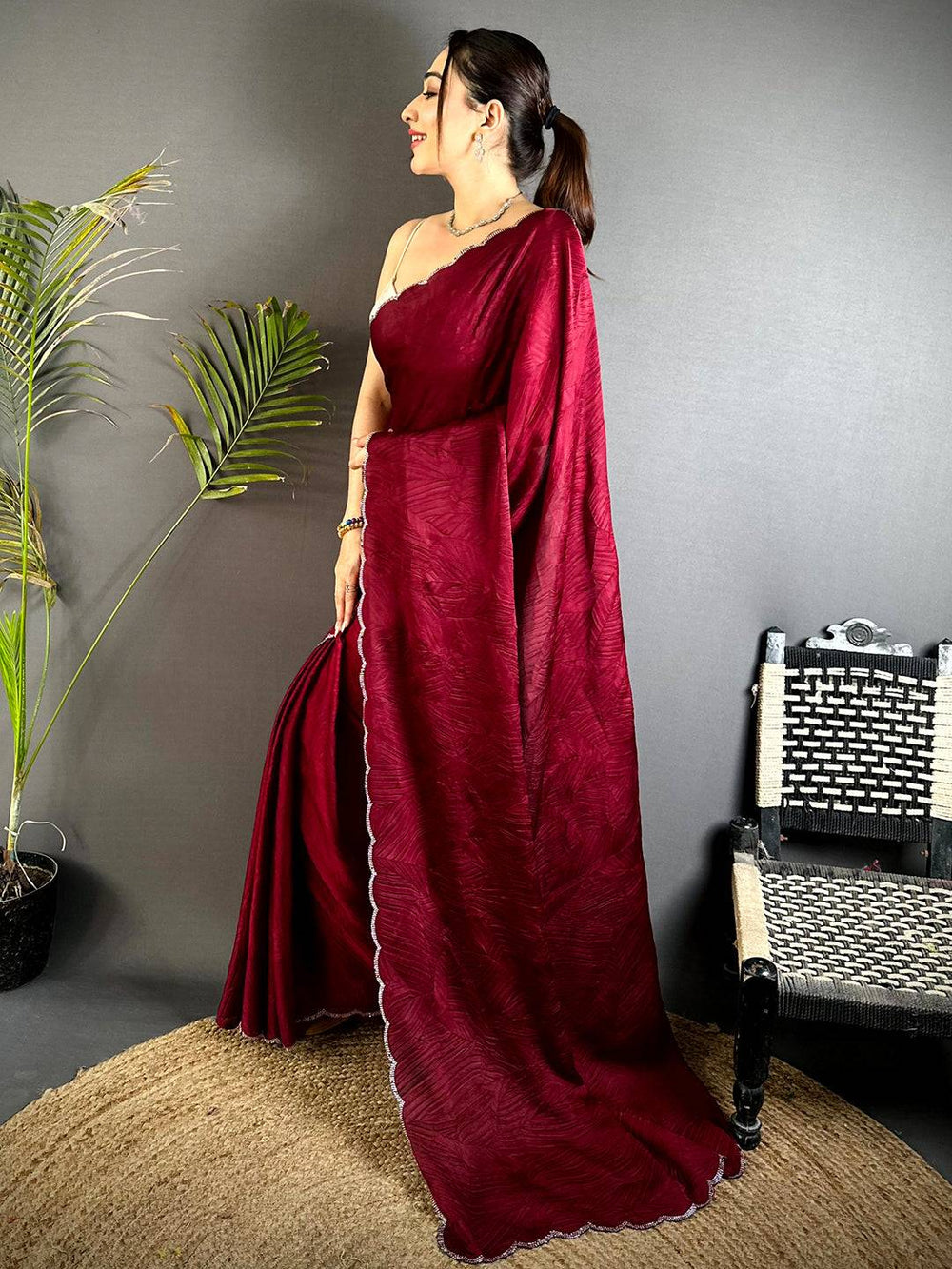 Red Swarovski Silk Crush Saree


