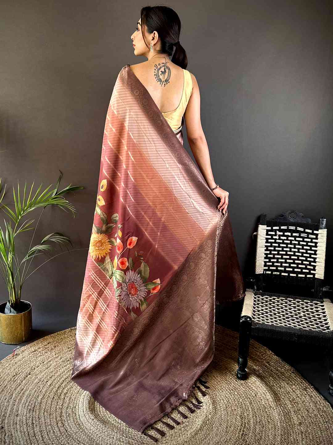 Rose Pink Kalamkari Ombre Crepe Silk Saree