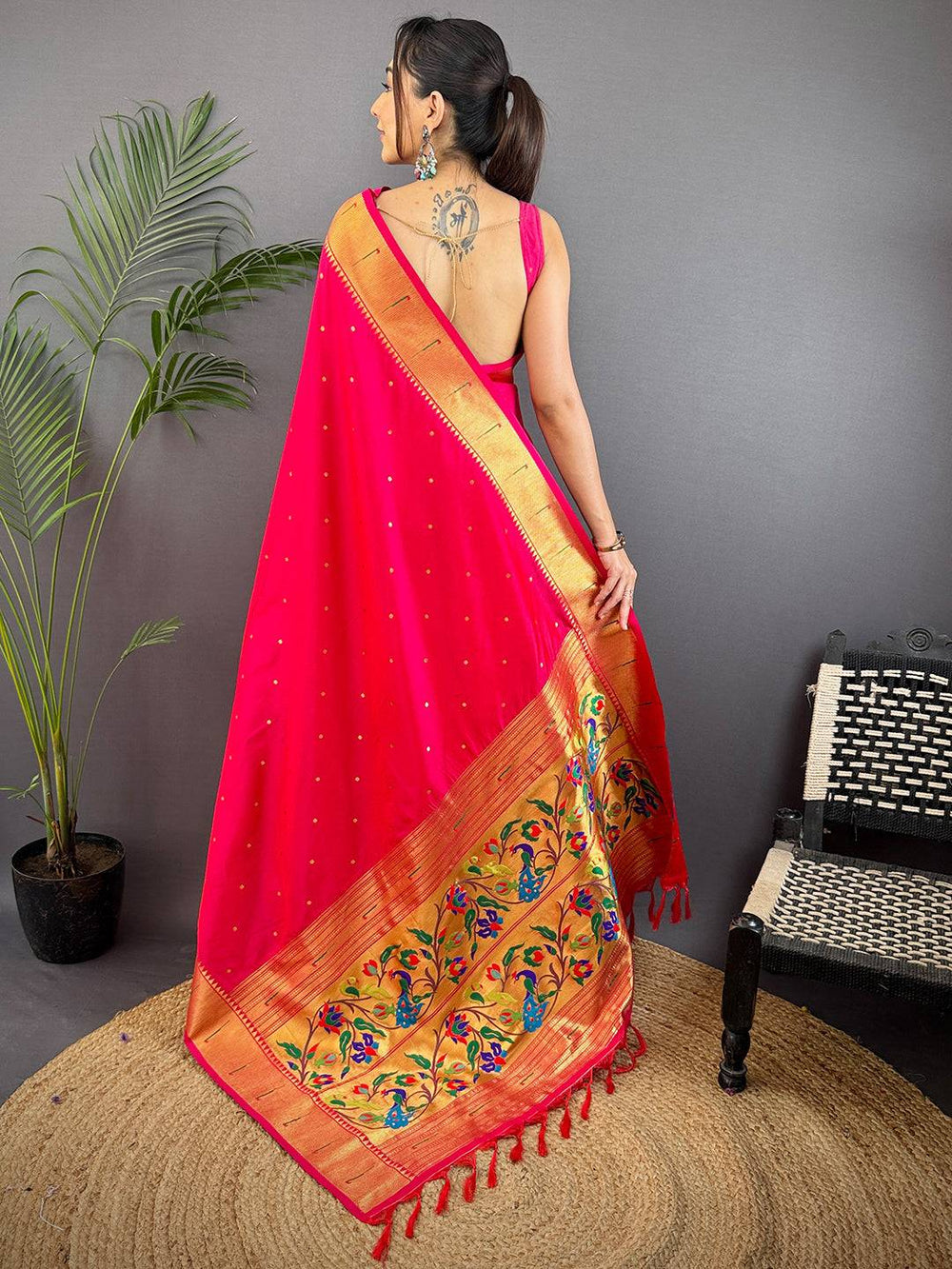 Rani Pink Yeola Paithani Soft Silk Saree