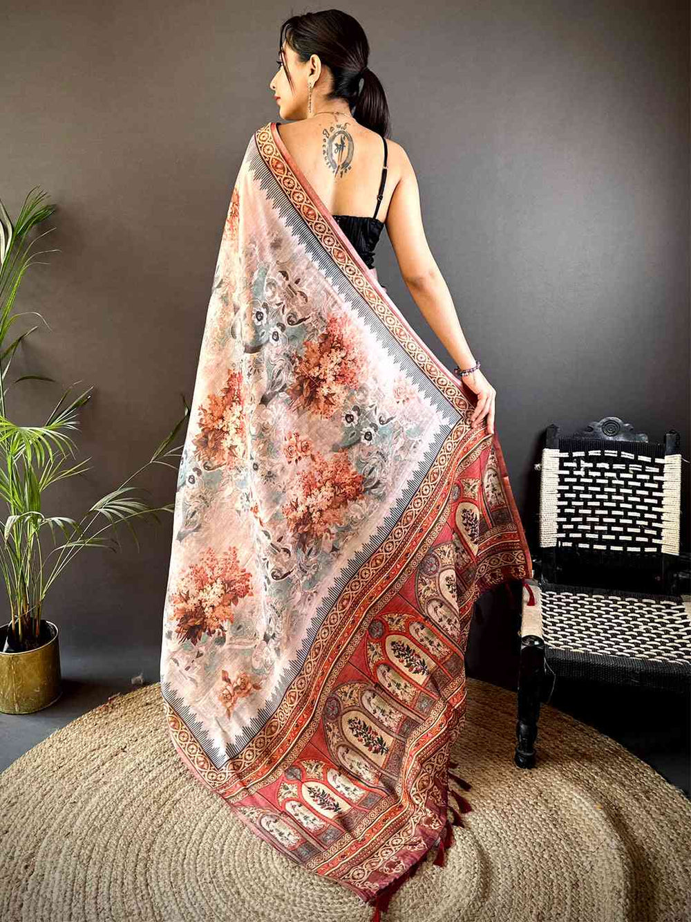 Blue Tussar Blossom Saree