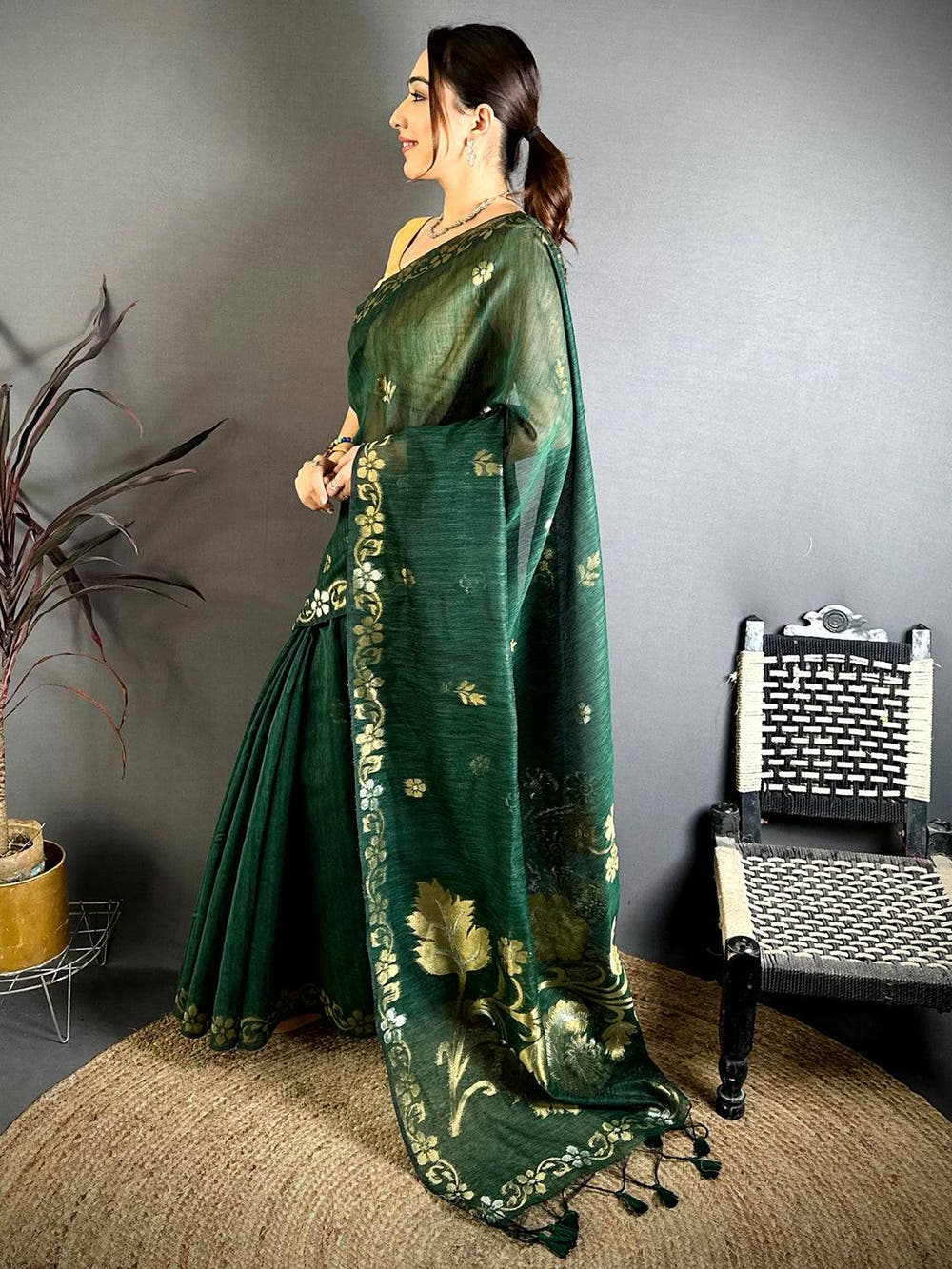 Green Sona Chandi Khadi Ghicha Saree
