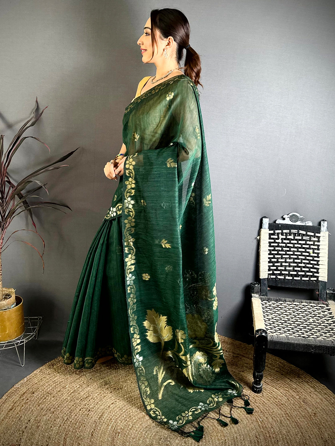 Green Sona Chandi Khadi Ghicha Saree