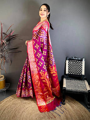 Royal Wine Chanderi Ikkat Saree