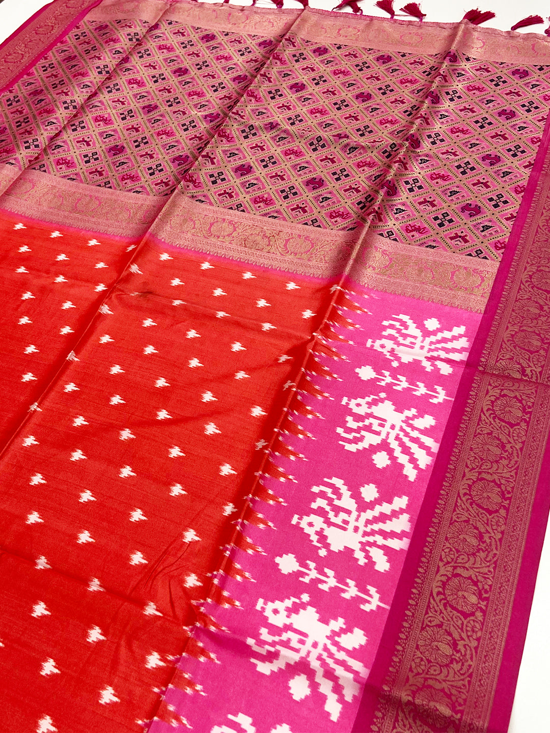 Red Banarasi Ikkat Print Saree