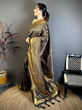 Radiant Black Kanjivaram Zari Silk Saree