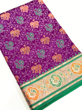 Elegant Wine Pochampally Patola Silk Saree