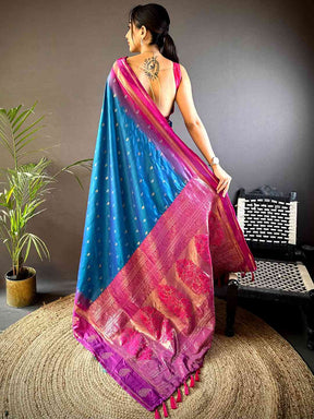 Blue Cationic Soft Silk Saree