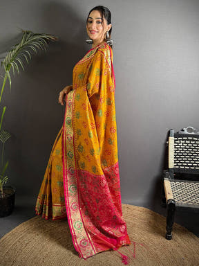 Elegant Yellow Pochampally Patola Silk Saree

