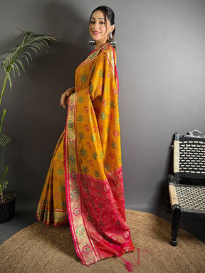 Elegant Yellow Pochampally Patola Silk Saree

