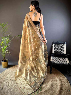 Light Pista Floral Satin Bentex Border Saree