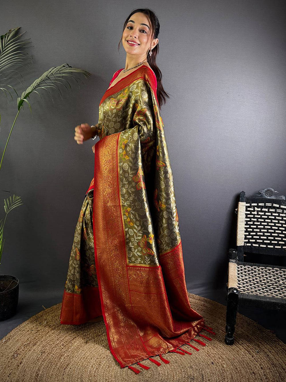 Radiant Butterfly Gold Zari Dharamavaram Silk Saree