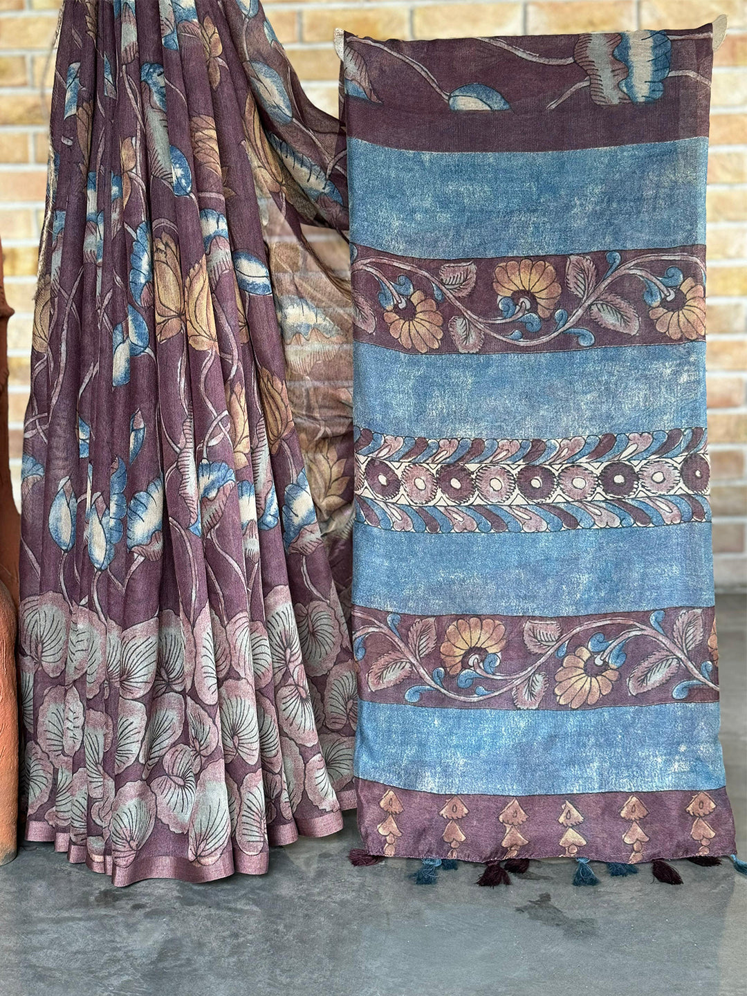 Heritage Kalamkari Printed Linen Saree