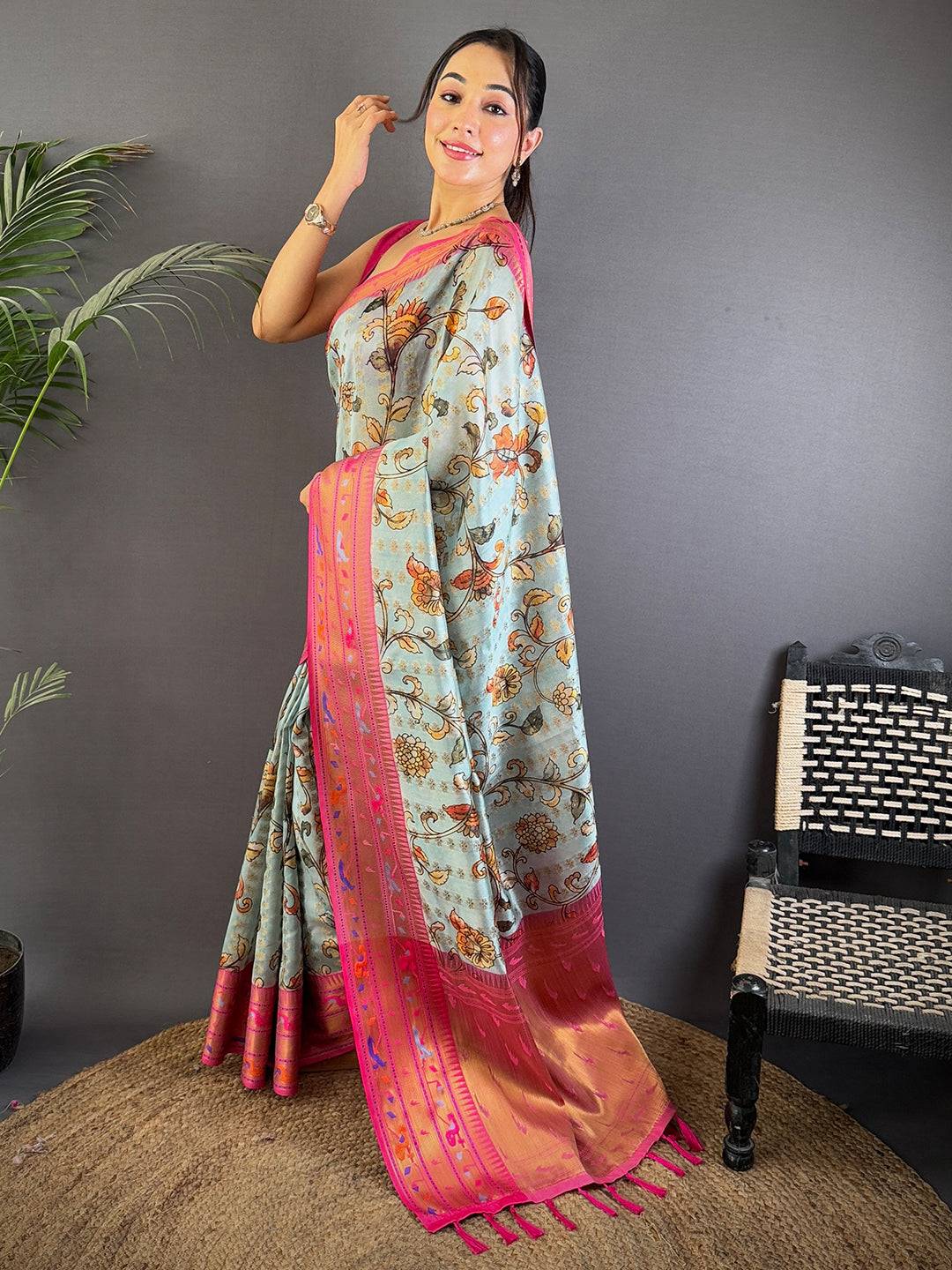 Regal Kalamkari Printed Tissue Saree


