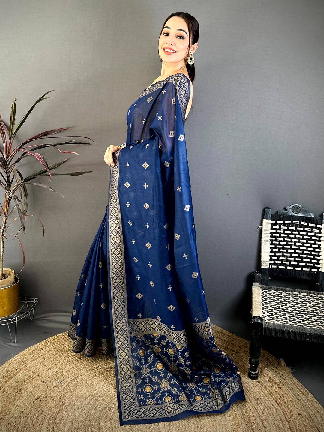 Royal Blue Soft Katan Thread Work Saree