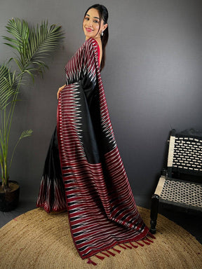 Black Soft Silk Ikkat Zari Weaving Saree

