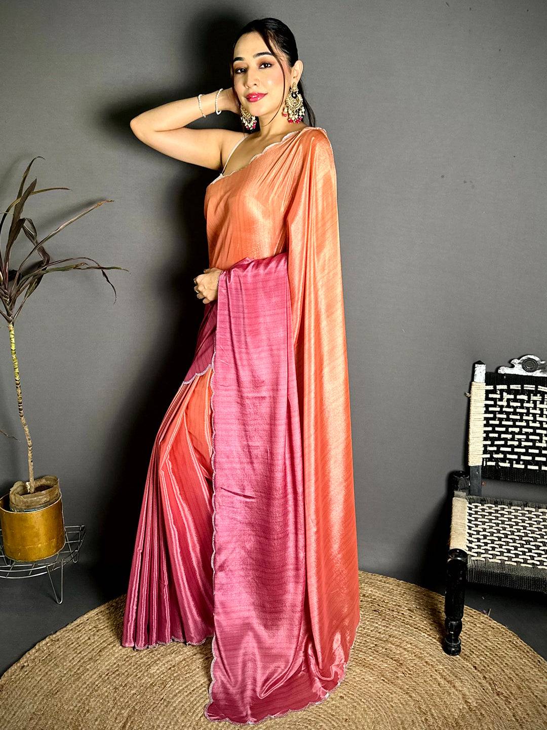 Elegant Ombre Chiffon Diamond Saree