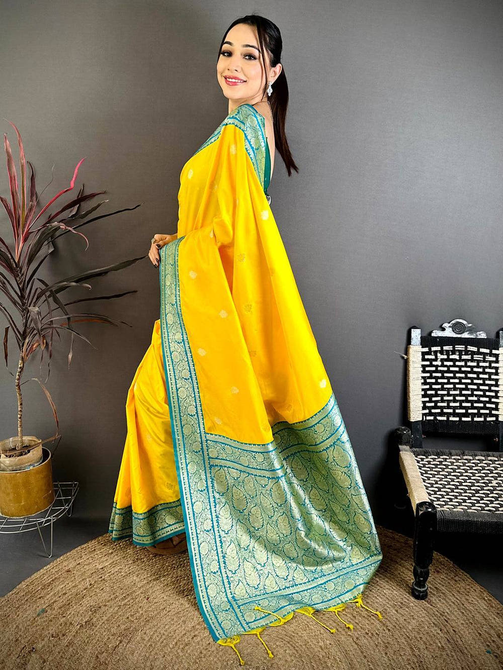 Royal Yellow Soft Silk Gadwal Saree