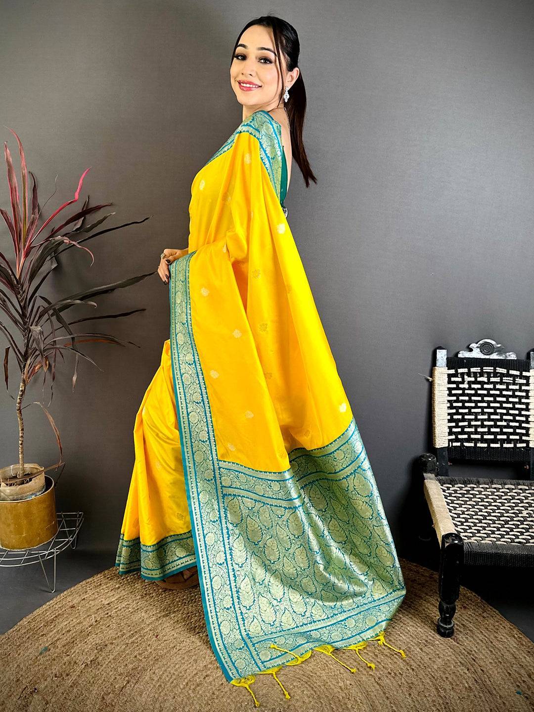 Royal Yellow Soft Silk Gadwal Saree