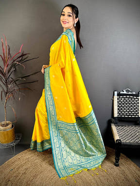 Royal Yellow Soft Silk Gadwal Saree