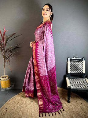 Magenta Pearl Ikkat Dola Silk Saree