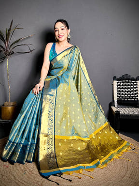 Radiance Self Gold Zari Chex Chitpallu Saree