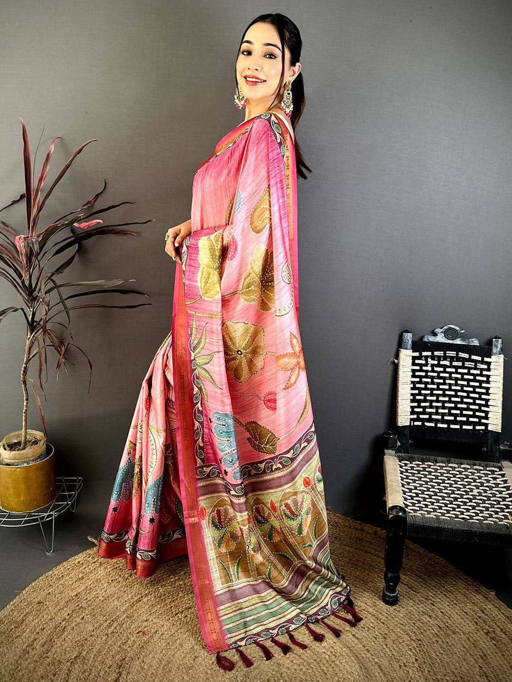 Vibrant Rudraksh Border Floral Silk Saree