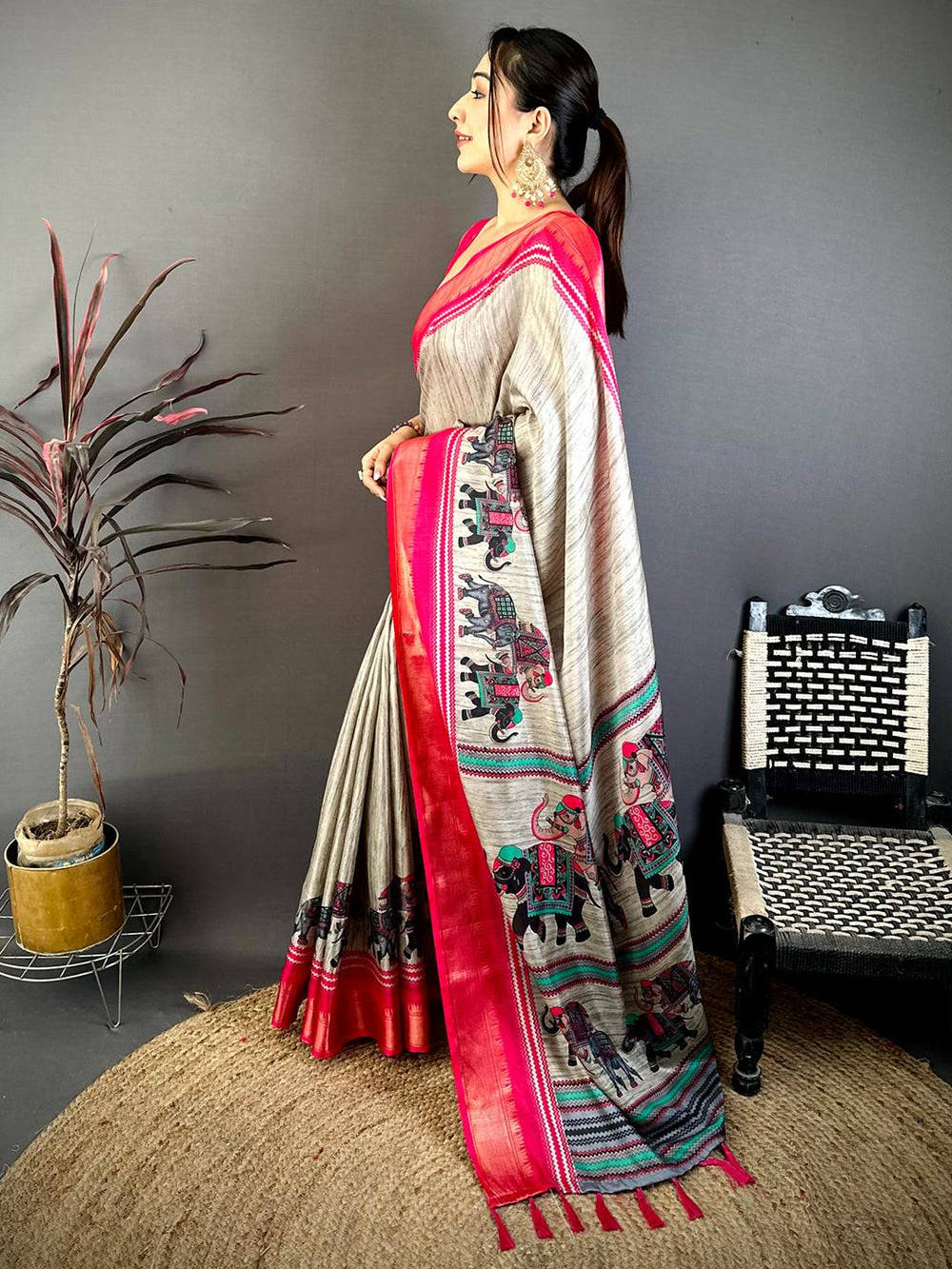 Opulent Block Print Dola Silk Saree