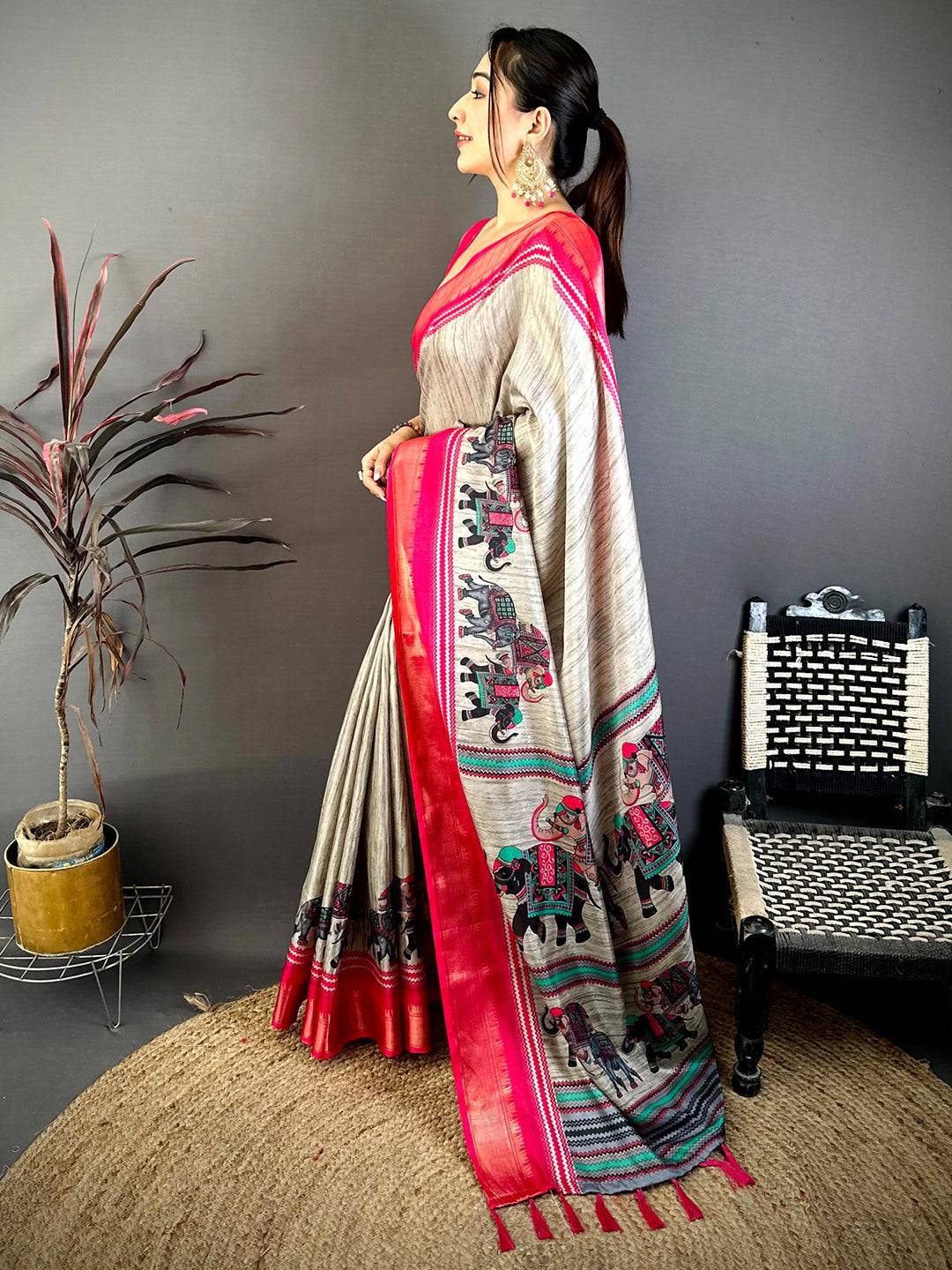Opulent Block Print Dola Silk Saree