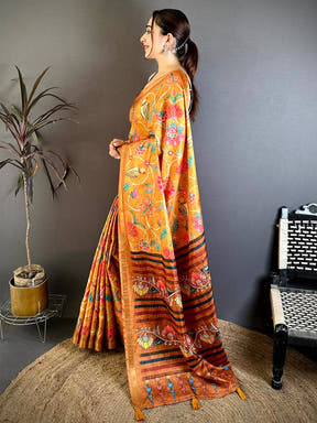 Regal Ghicha Tussar Pen Kalamkari Saree