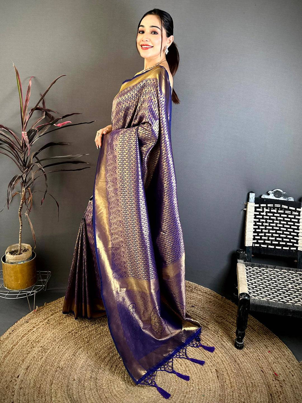 Radiant Purple Kanjivaram Zari Silk Saree