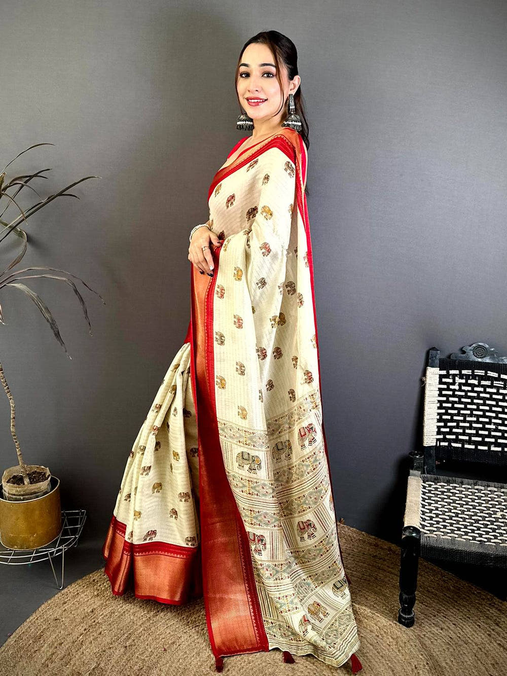 Radiant Ajrakh Block Kalamkari Dola Saree
