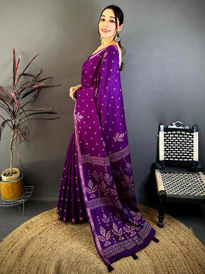 Purple Tussar Ghicha Weave Print Saree