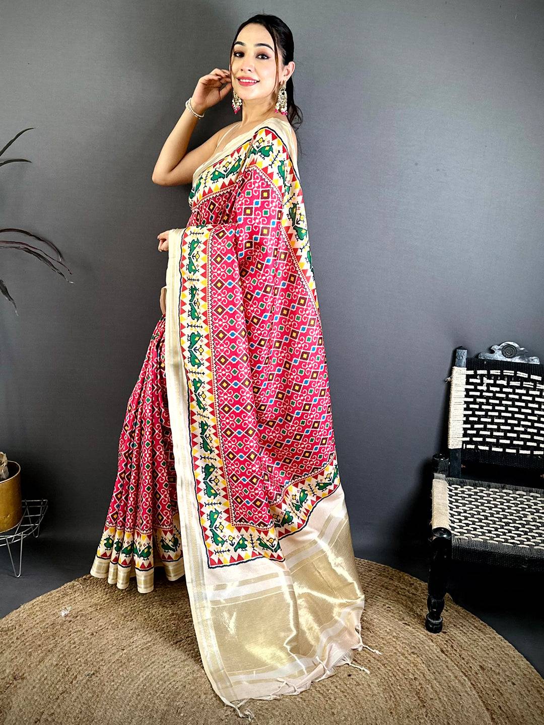 Pink Soft Kanchi Silk Patola Weave Saree