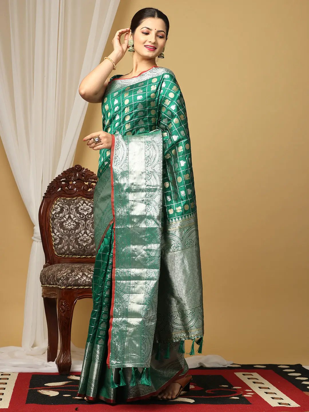 Pure Banarasi Katan Silk Kanchi Zari Weaving Saree