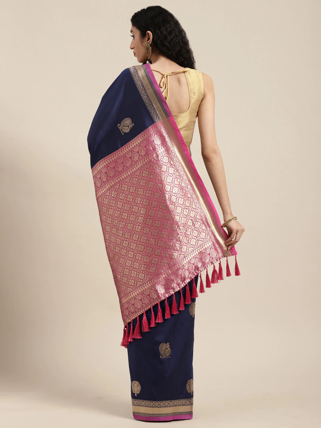 Banarasi Navy Colour Silk Blend Woven Design Saree