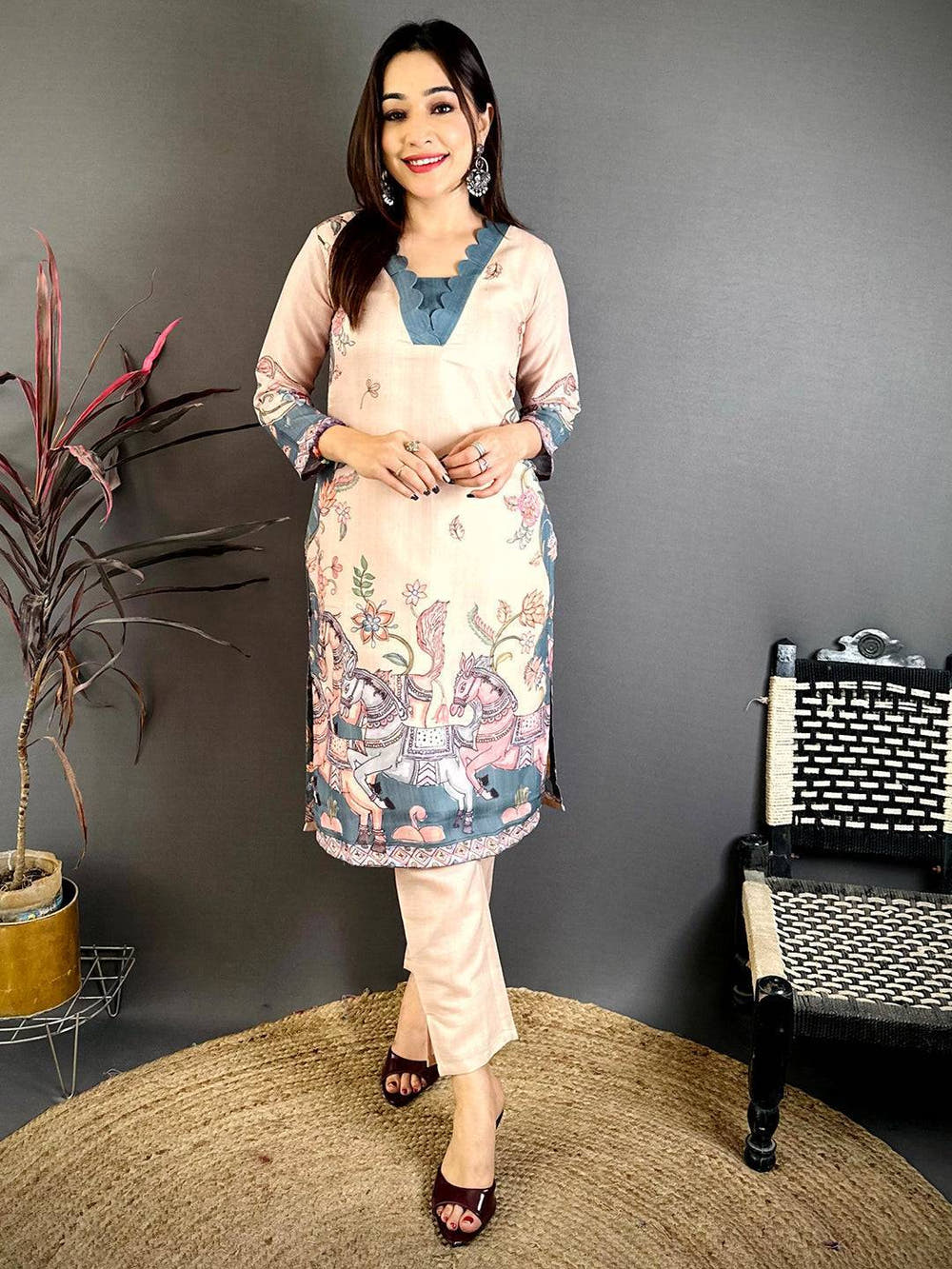 Ethnic Kalamkari Print Straight Cut Kurti