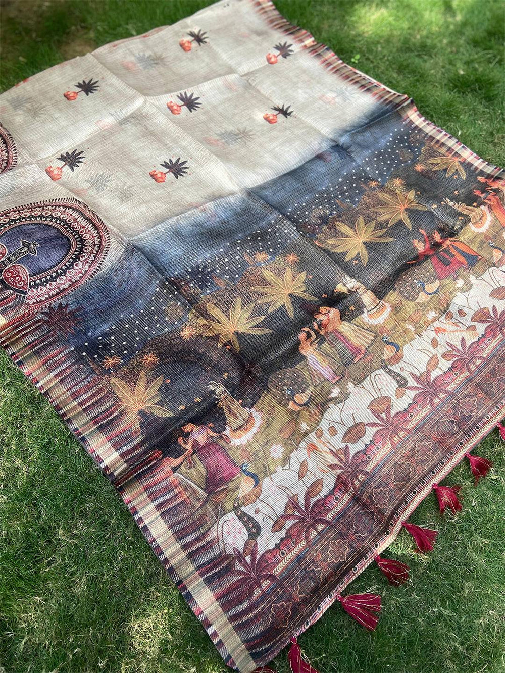 Kota Doriya Silk Saree With Kalamkari Prints & Rich Pallu