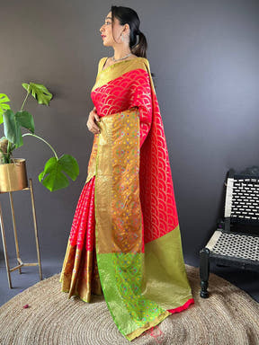 Red Katan Silk Ikkat Saree