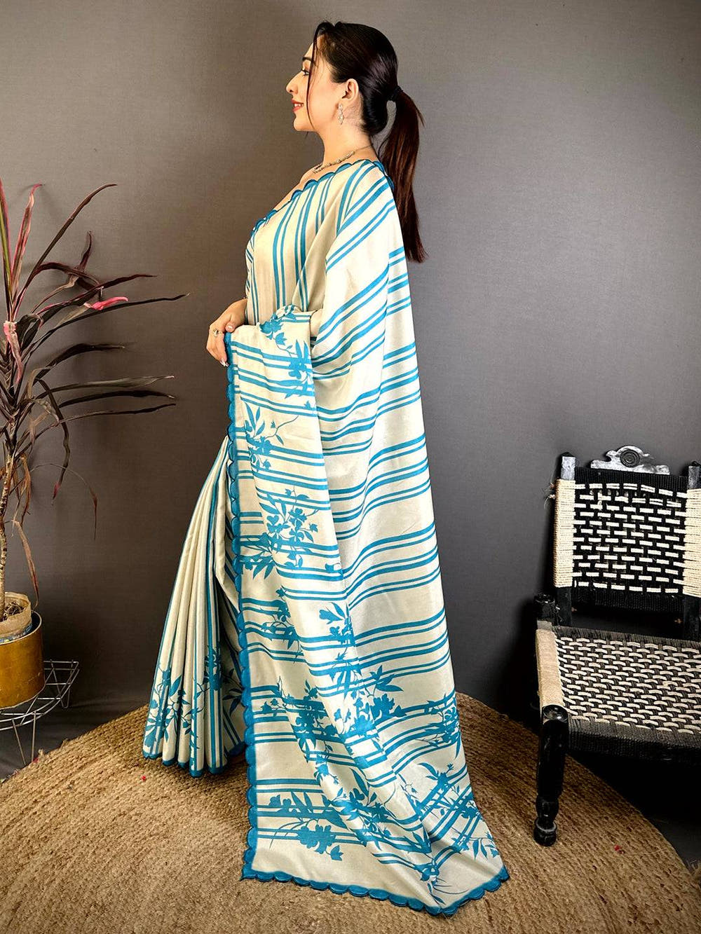 Graceful Tussar Cutwork Floral Saree