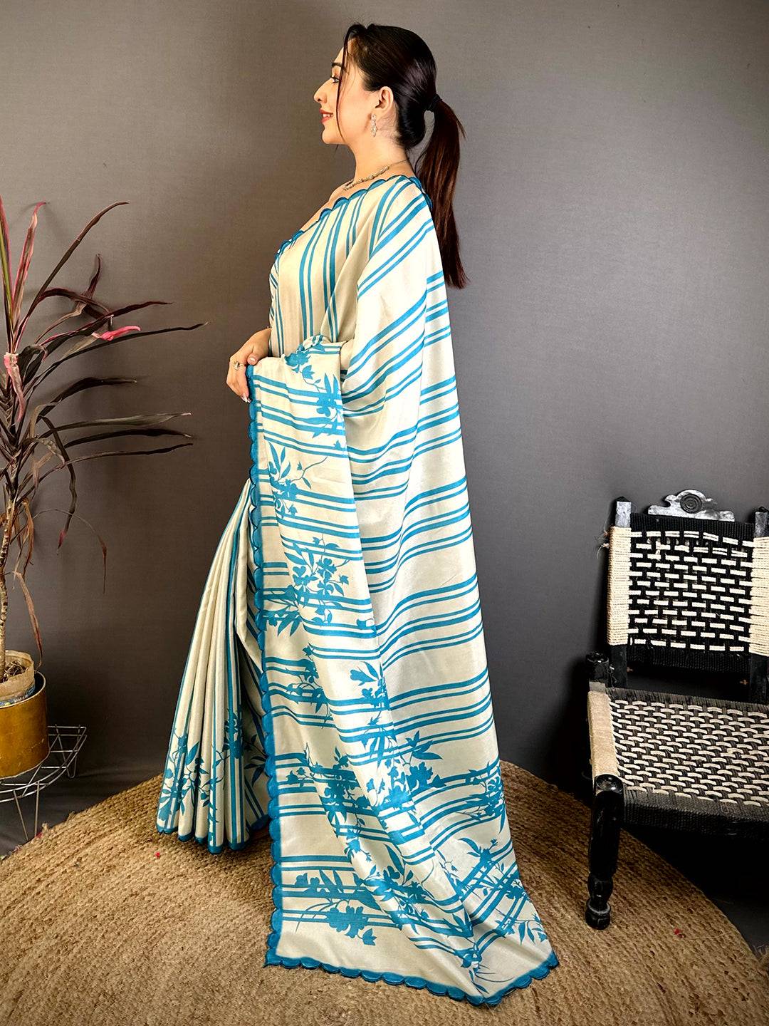 Graceful Tussar Cutwork Floral Saree